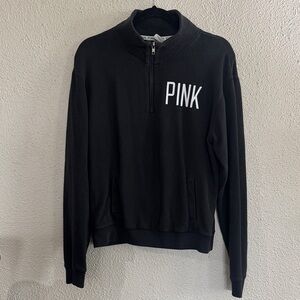 PINK Victoria's Secret Men's Black Quarter-Zip Sweatshirt with White Logo